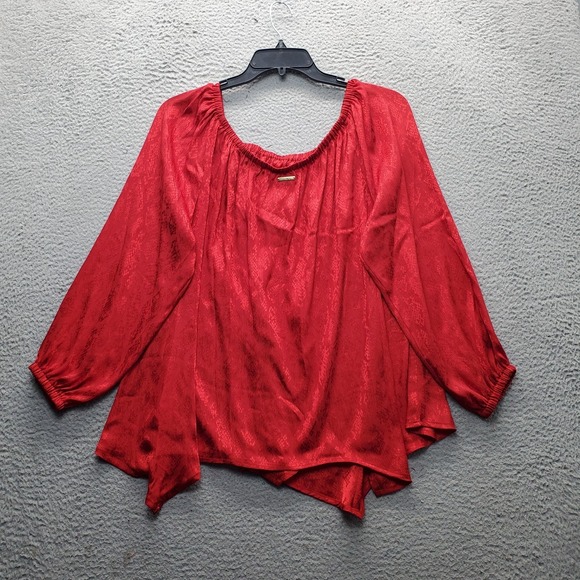 Michael Kors Jacquard Handkerchief Off Shoulder Blouse Womens 2X Red WH340KBADN - Picture 2 of 11